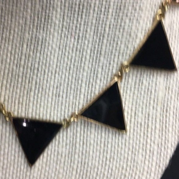 Black Gold Triangle Necklace Reversible Textured Classic Mod Retro BoHo - Picture 3 of 6